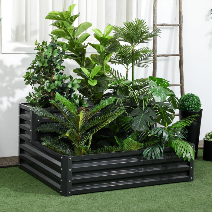 Outsunny 2 Tier Raised Garden Bed, 47\" X 40\" X 23'' Galvanized Steel Planter Box For Vegetables, Flo