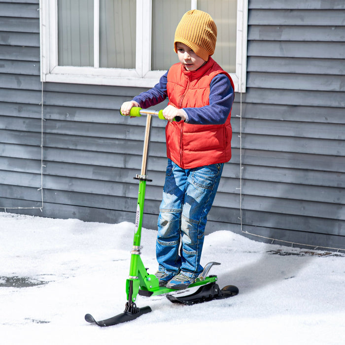 Qaba Snow Scooter, 2 In 1 Design Adjustable Height Scooter Snow Sled For Kids Aged Over 7 Years Old,