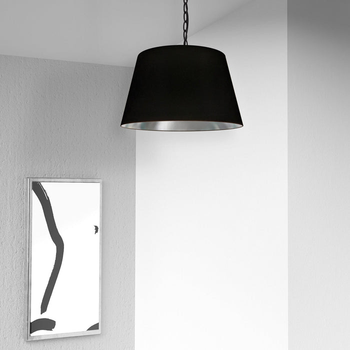 Dainolite Brynn 1 Light Pendant Small Black Finish Black/Silver Shade Lamp