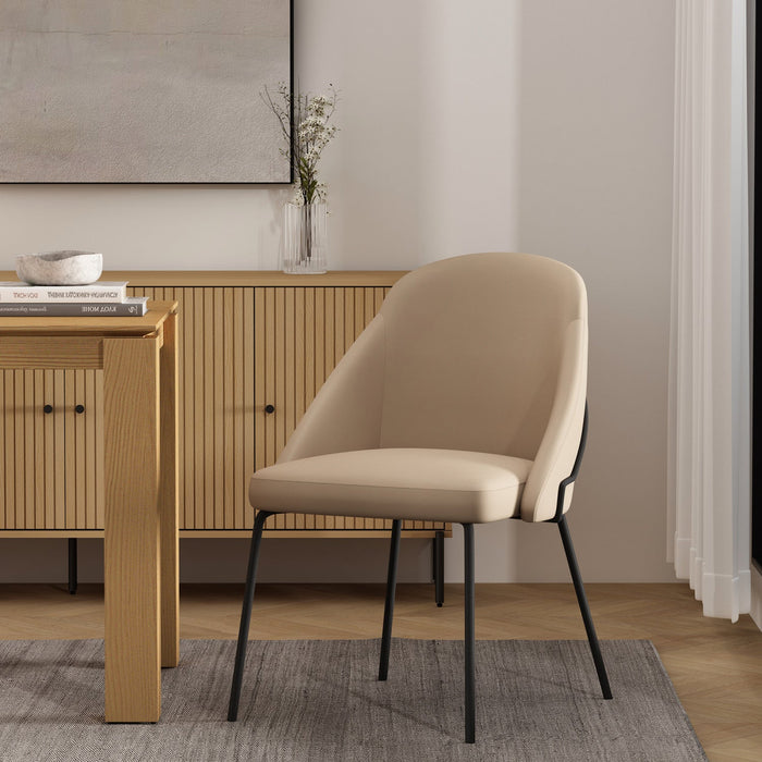 Gracie Modern Metal Vegan Leather Dining Chair in Tan and Black Armoire 
