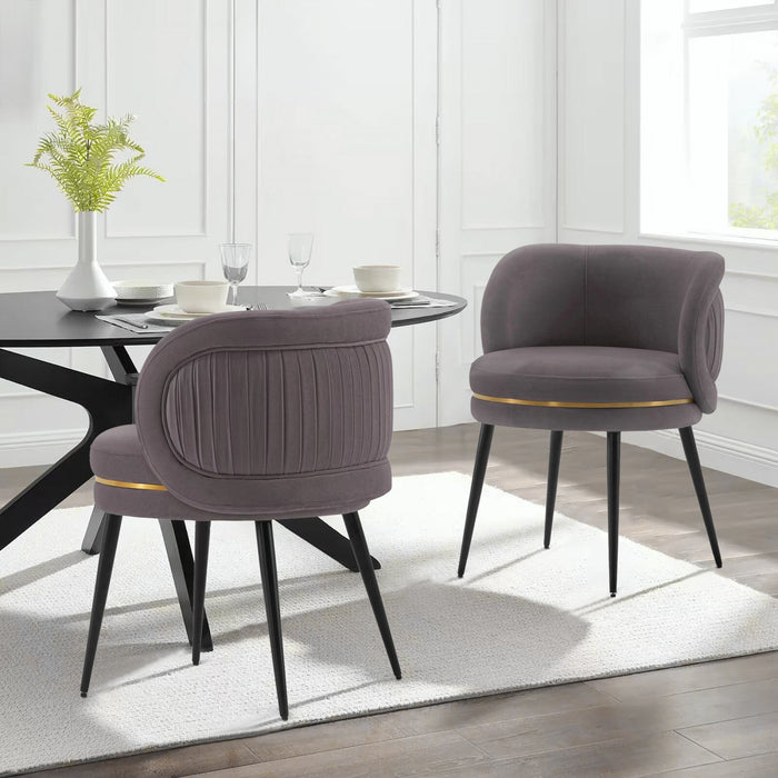Kaya Modern Wood Velvet Dining Chair in Gray - Set of 2 