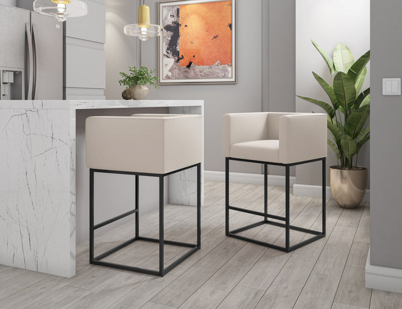 Embassy Mid-Century Modern Metal Upholstered Counter Stool in Cream 