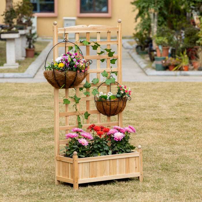 Outsunny 24\" X 12\" X 49\" Raised Garden Bed With Trellis Board Back & Strong Wooden Design & Material
