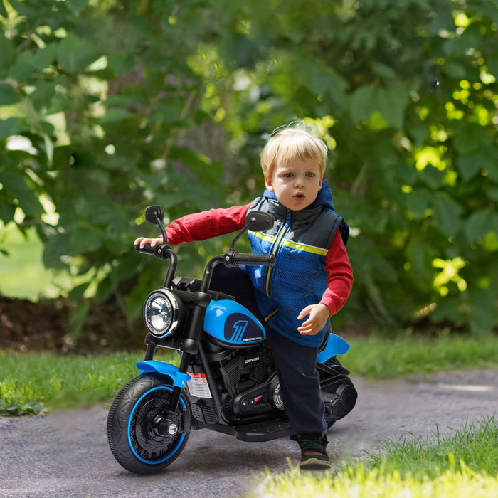 Aosom Kids Motorcycle, 6v Electric Motorcycle With Training Wheels, Foot Pedal, Headlight, Music, Forward/reverse, Single-button Start, Toddler Ride On Toy For 18+ Months, Blue