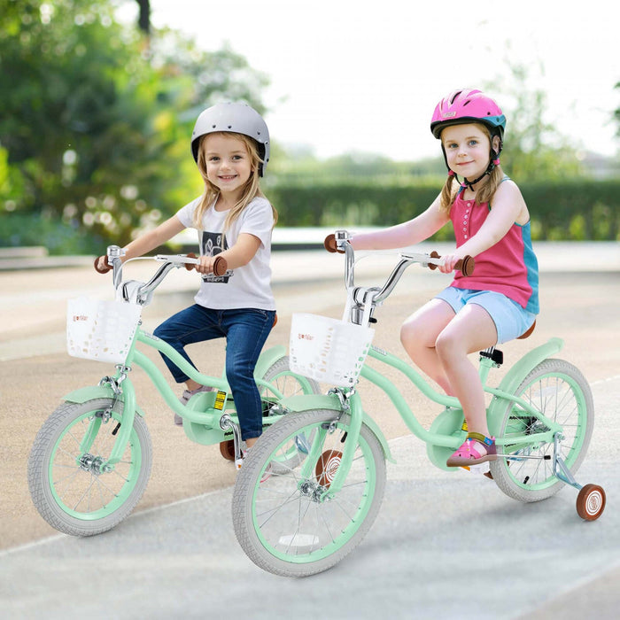 Costway 18" Kids Bike Toddler Bicycle With Training Wheel Kickstand For 4-8 Years Green