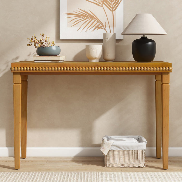 Martha 47.25\" Rustic Wood Sofa Table with Decorative Beaded Trim - Brown 
