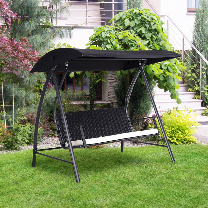 Outsunny Wicker Patio Swing With Stand For 3 Persons, Outdoor Swing Chair, Glider Loveseat W/ Adjust