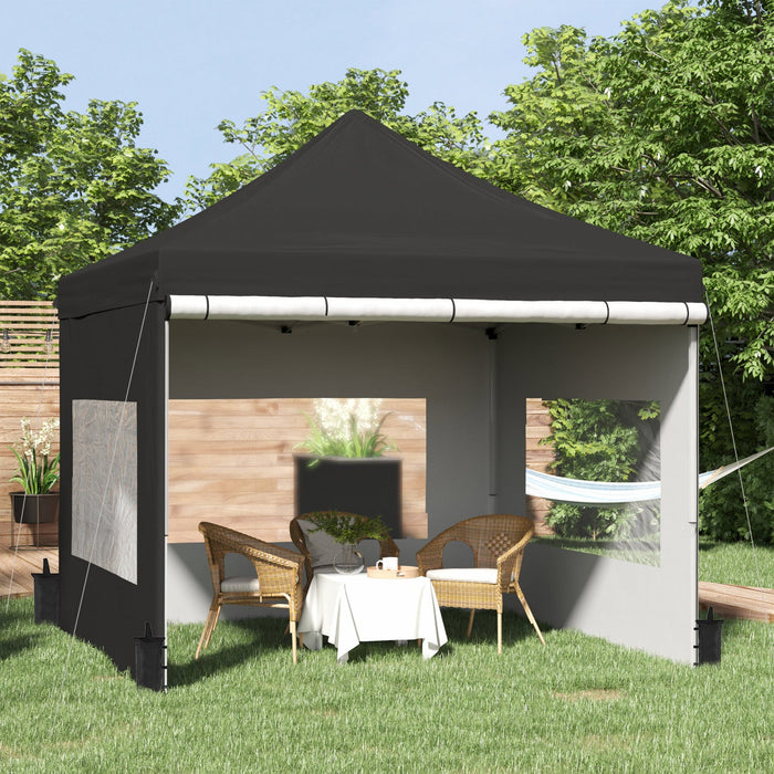 Outsunny 10' X 10' Pop Up Gazebo, Instant Canopy Tent Sun Shelter With Sidewalls, Wheeled Carry Bag 