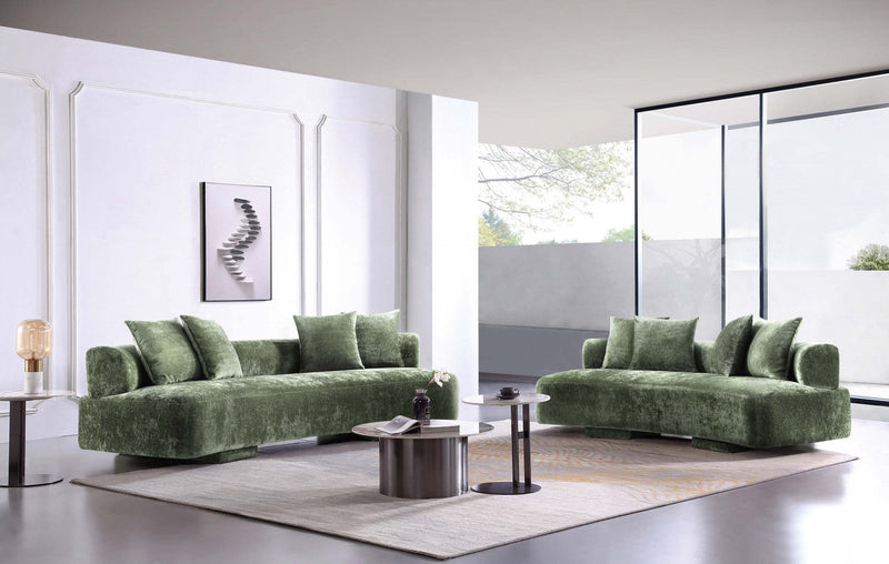 Verandah Mid-Century Modern 2-Piece Sofa Set in Olive Green 