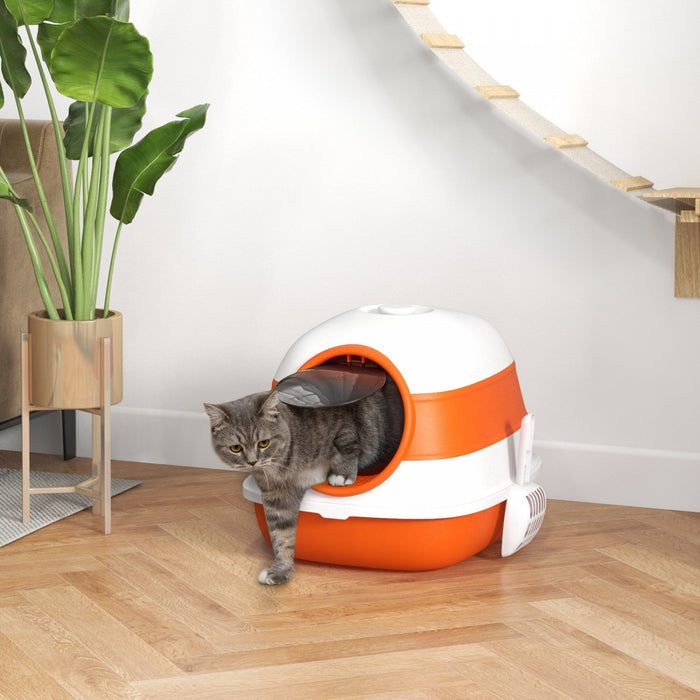 Pawhut Foldable Cat Litter Box With Lid, Covered Litter Box W/ High Sides, Air Freshener, Large Fron