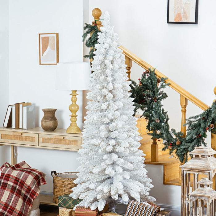 Homcom Snow Flocked Pencil Christmas Tree With Realistic Branch Tips White