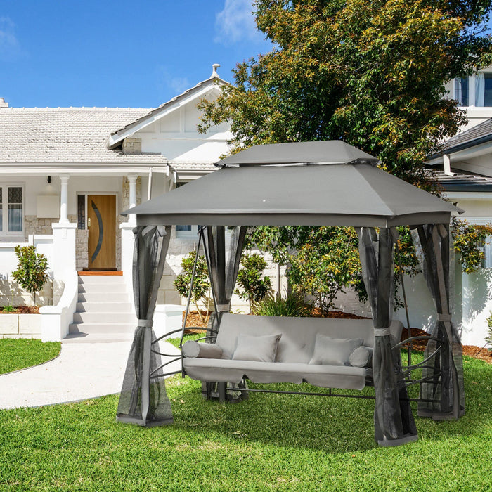 Outsunny 3 Person Outdoor Patio Daybed 3 In 1 Canopy Gazebo Swing Chair Garden Hammock With Mesh Mos