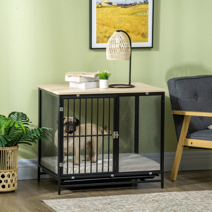 Pawhut Dog Crate Furniture With Water-resistant Cushion, Dog Crate End Table With Removable Tray, In
