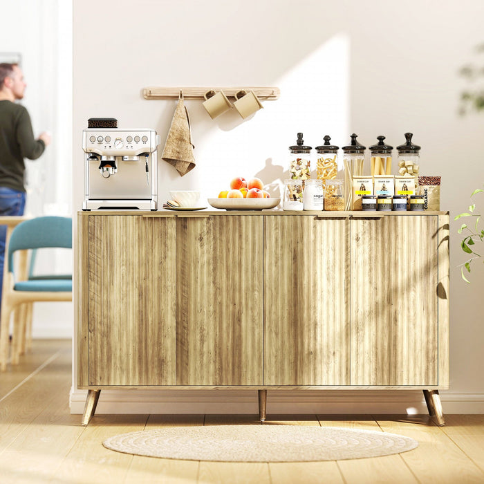 HOMCOM 55" Modern Sideboard Buffet Cabinet with Storage 4 Fluted Doors Oak