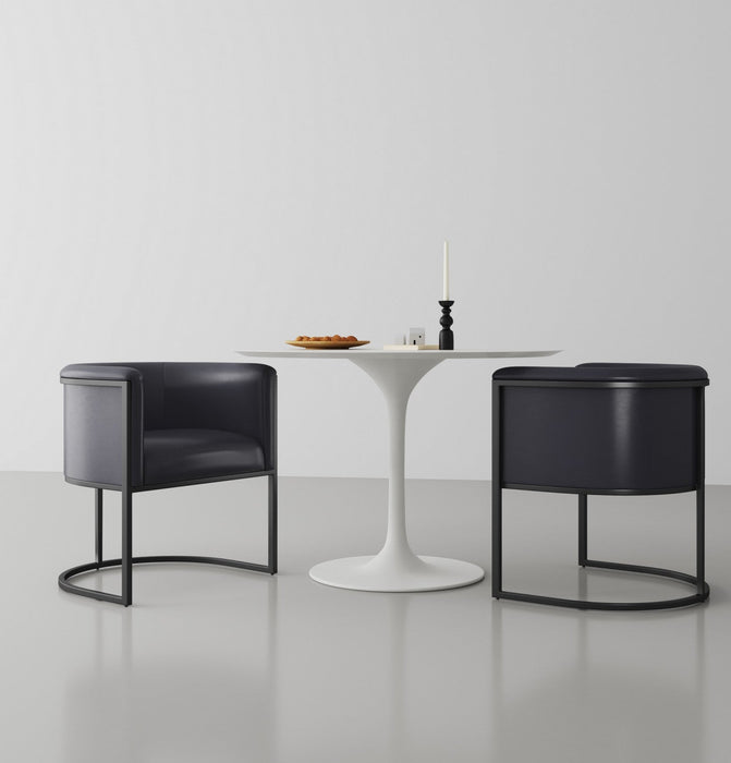 Cosmopolitan Mid-Century Modern Vegan Leather Metal Dining Chair in Black - Set of 2 
