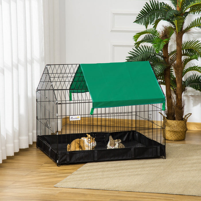 Pawhut Metal Rabbit Cage With Water-resistant Cover, Outdoor Small Animal Cage, Cat Playpen Kennel E
