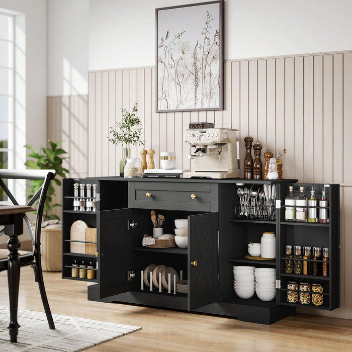 HOMCOM 54" Sideboard Buffet Cabinet, Farmhouse Kitchen Cabinet, Black