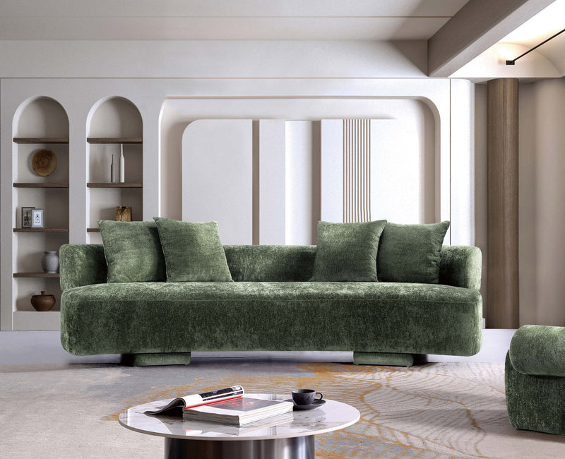 Verandah Mid-Century Modern 112\" Chenille Sofa in Olive Green 