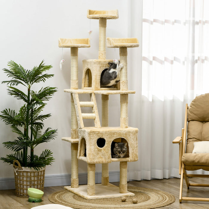 Pawhut 71inch Cat Tree, Cat Tower With Scratching Post, Cat Houses, Toys, Beige