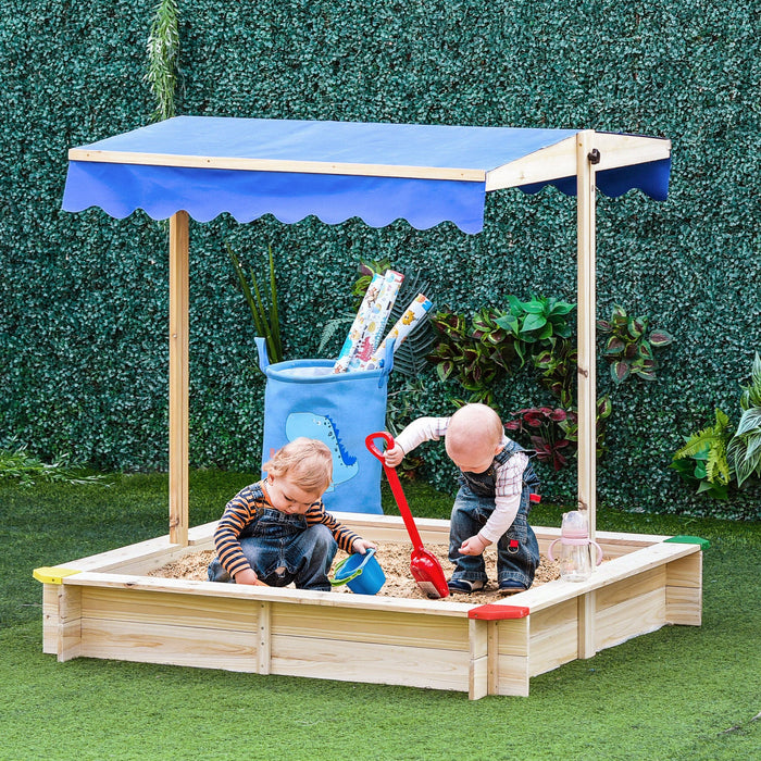 Kids Wooden Sandbox With Cover, Play Station For Children Outdoor Sand Box, With Seats, For Backyard