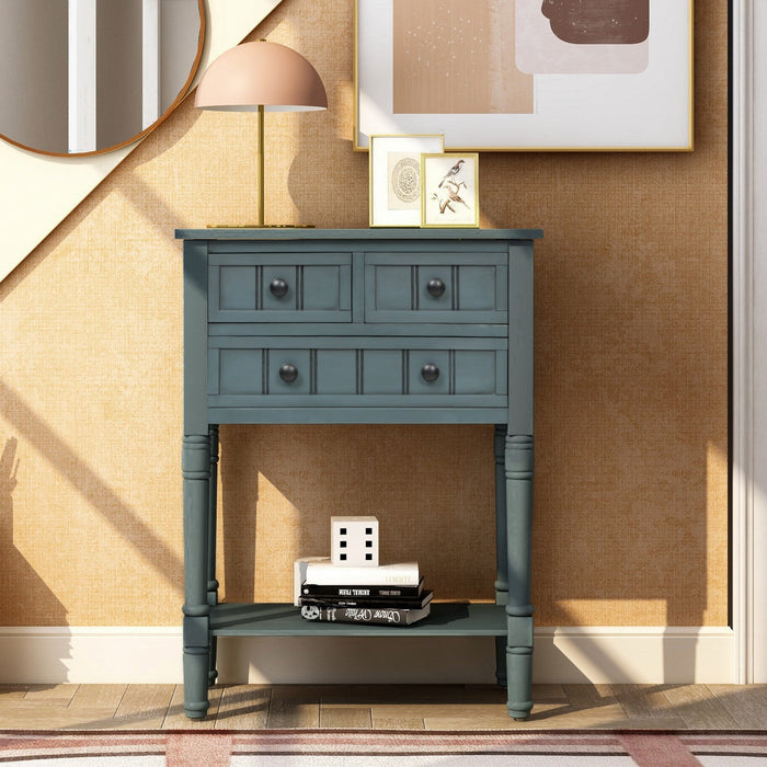 Olivia Solid Wood Console Table With Drawers And Bottom Shelf - Blue 
