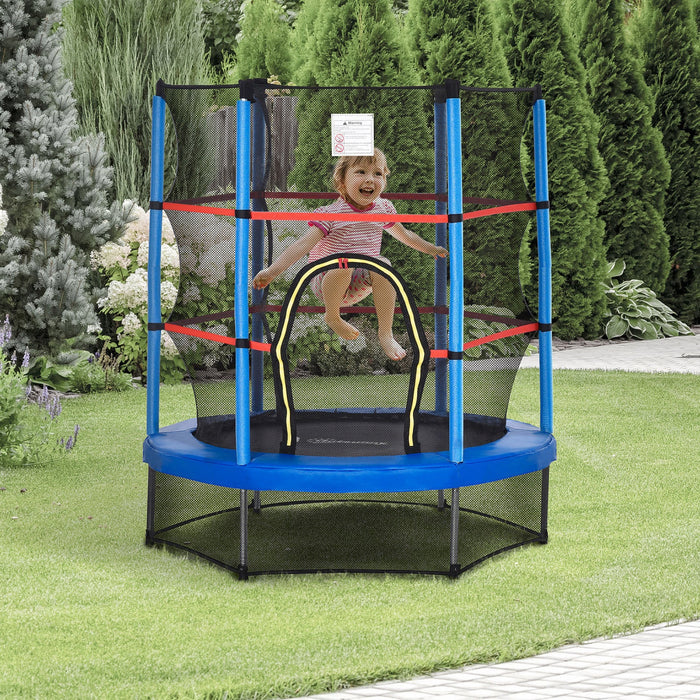 Outsunny Φ55\" Kids Trampoline With Enclosure Net Steel Frame Indoor Round Bouncer Rebounder Age 3 To