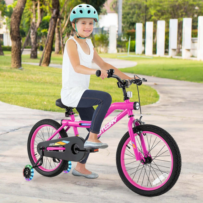 Costway 18" Led Lighted Kids Bike With Adjustable Seat Coaster Brake Training Wheels Pink