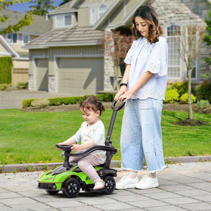 Aosom 3 In 1 Ride On Push Car For Toddlers, Licensed Kids Sliding Car, Baby Foot To Floor Ride On Car With Safety Protection Footrest Horn, Green