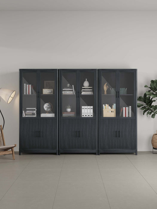 Jodie Mid-Century Modern 31\" Bookcase Cabinet in Charcoal Gray (6-Shelf) - Set of 3 