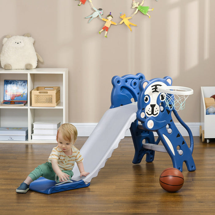 Qaba 2 In 1 Toddler Slide For Indoor, Easy Set Up Kids Slide Playset With Basketball Hoop For 18-36 