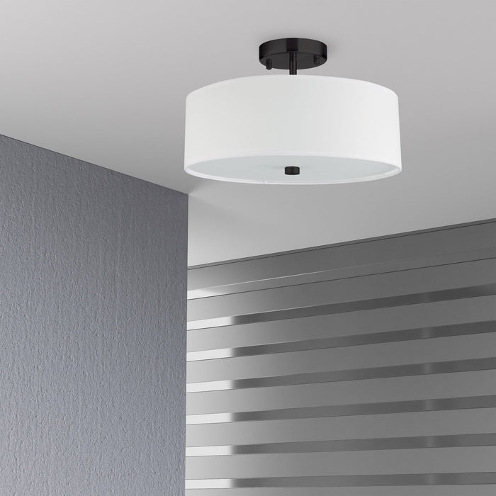Dainolite Everly 3 Light Semi-flush Mount Matte Black White Shade Lamp
