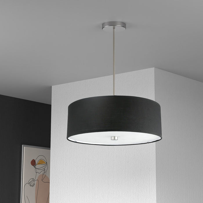 Dainolite Everly 4 Light Pendant Satin Chrome Finish Black Shade Lamp