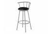Barstool Set Of 2 Swivel Bar-Height Grey Metal Black Leather-Look Contemporary Modern