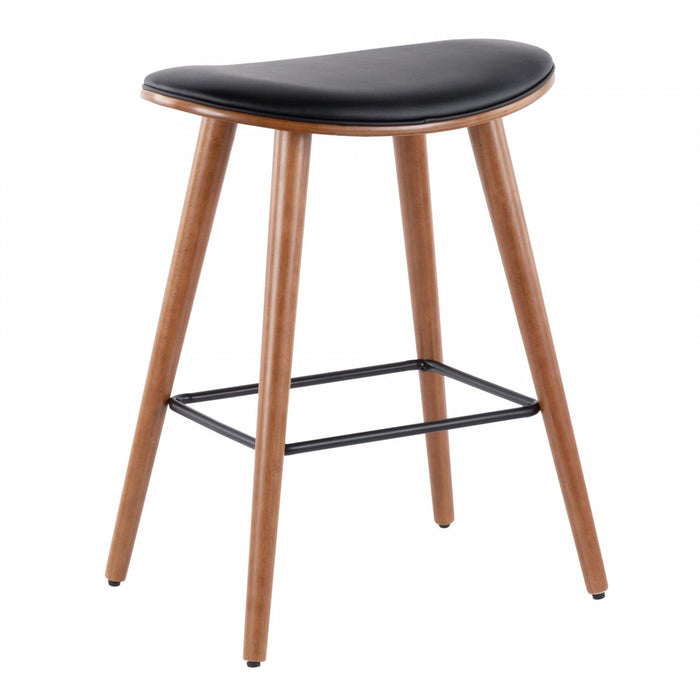LumiSource Saddle Black Faux Leather Mid-Century Modern Counter-Height Stool - Set of 2