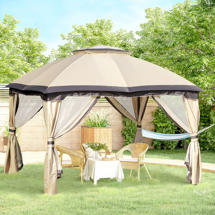 Outsunny 12' X 10' 2-tier Outdoor Gazebo Canopy Tent For Patio With Zippered Mesh Sidewalls, Solid S