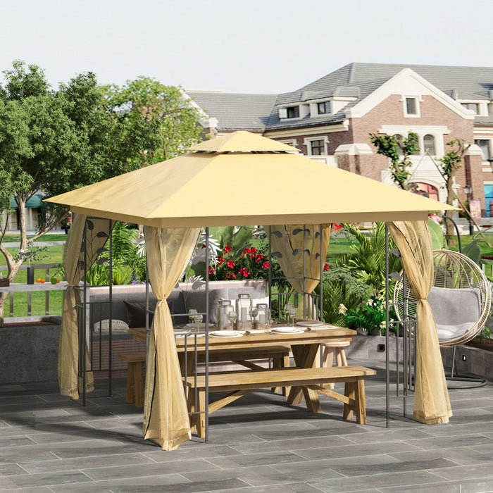 Outsunny 10'x10' Gazebo Canopy Outdoor Patio Sun Shelter Uv Protect W/ 2-tier Polyester Roof Curtain