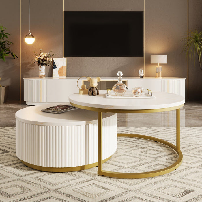 Sophia 27.6\" Modern Nesting Coffee Table With Storage Drawer - White 