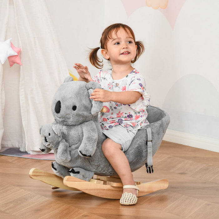 Qaba Kids Plush Ride-on Rocking Horse Koala-shaped Plush Toy Rocker With Gloved Doll Realistic Sound