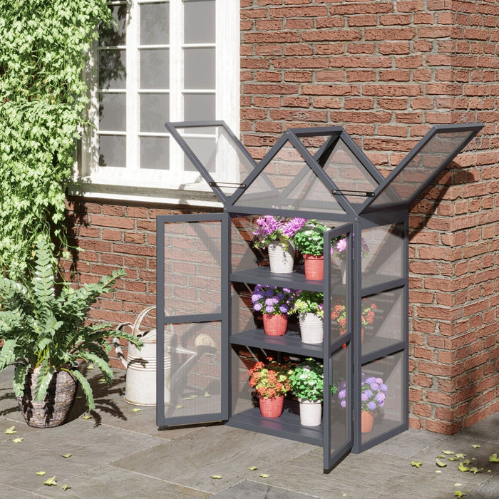 Outsunny Wooden Cold Frame Greenhouse Garden Portable Raised Planter Protection With 3 Tier Shelves,