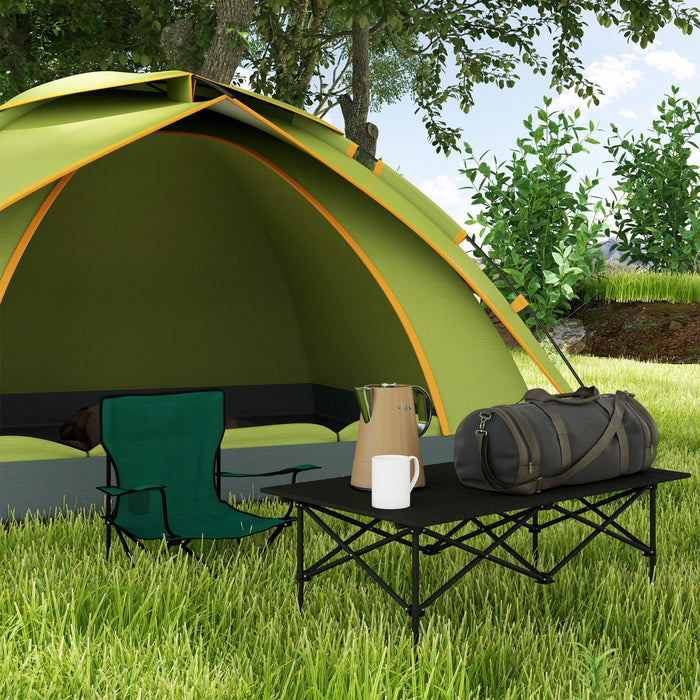 Outsunny Folding Camping Table With Roll Up Top And Carry Bag, Black