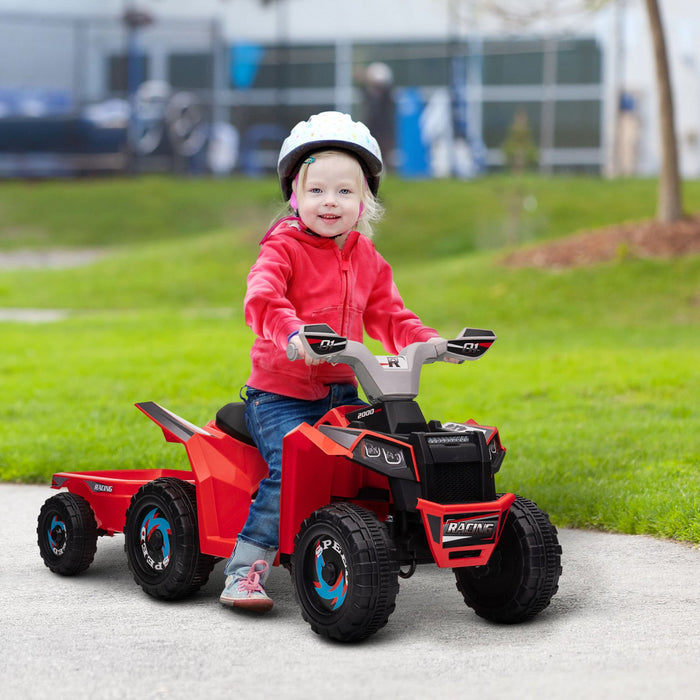 Aosom 6v Kids Atv Quad, Battery Powered Ride-On Electric Vehicle For Kids With Back Trailer, Wear-re