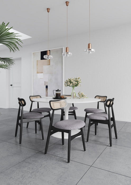 Colbert Industry Chic Cane Back Wood Upholstered Dining Chair in Black and Gray - Set of 4 