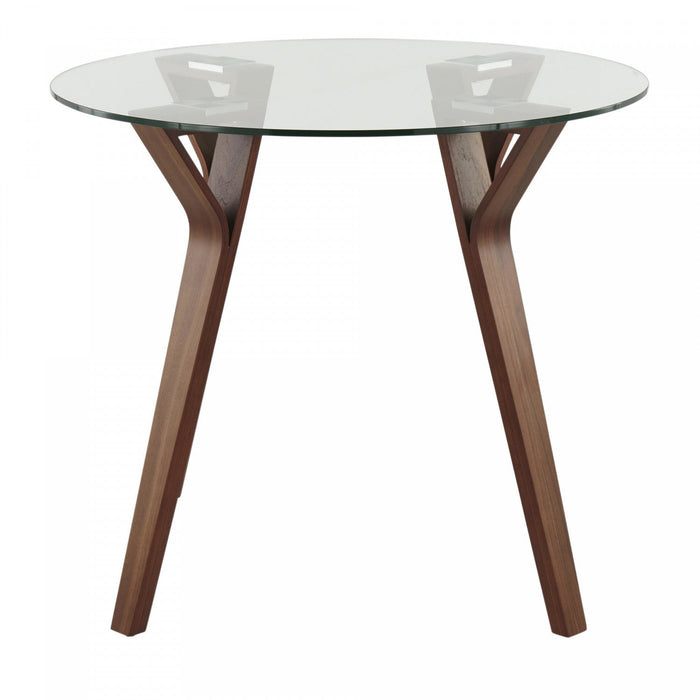 LumiSource Folia Glass Mid-Century Modern Round Dinette Dining Table - Walnut