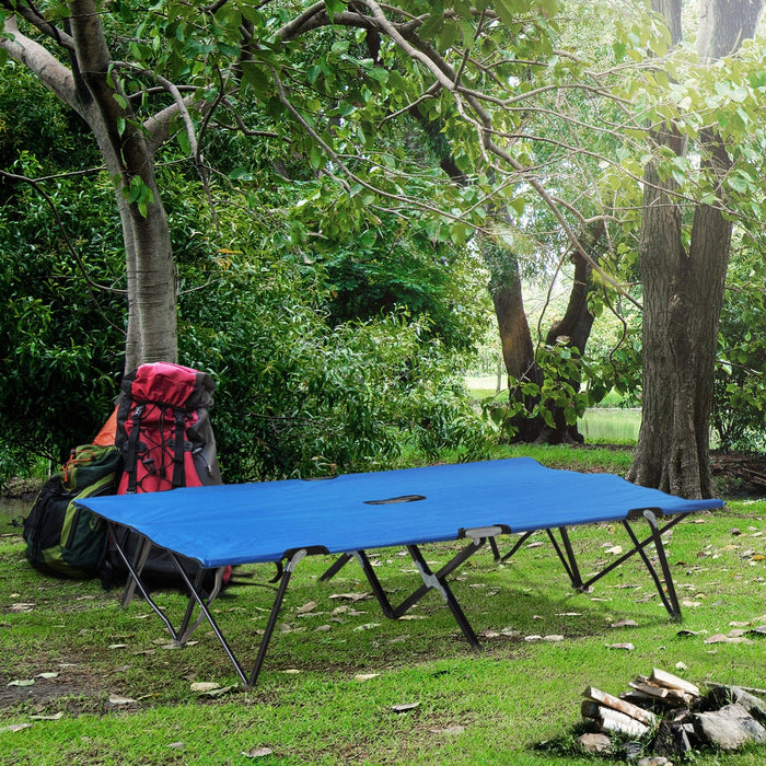 Outsunny 76" Two Person Folding Camping Cot With Carrying Bag, Blue