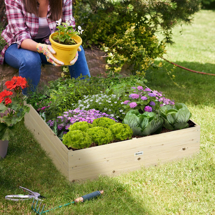 Outsunny Wooden Raised Garden Bed Kit, Elevated Planter Box With Bed Liner For Backyard, Patio To Gr