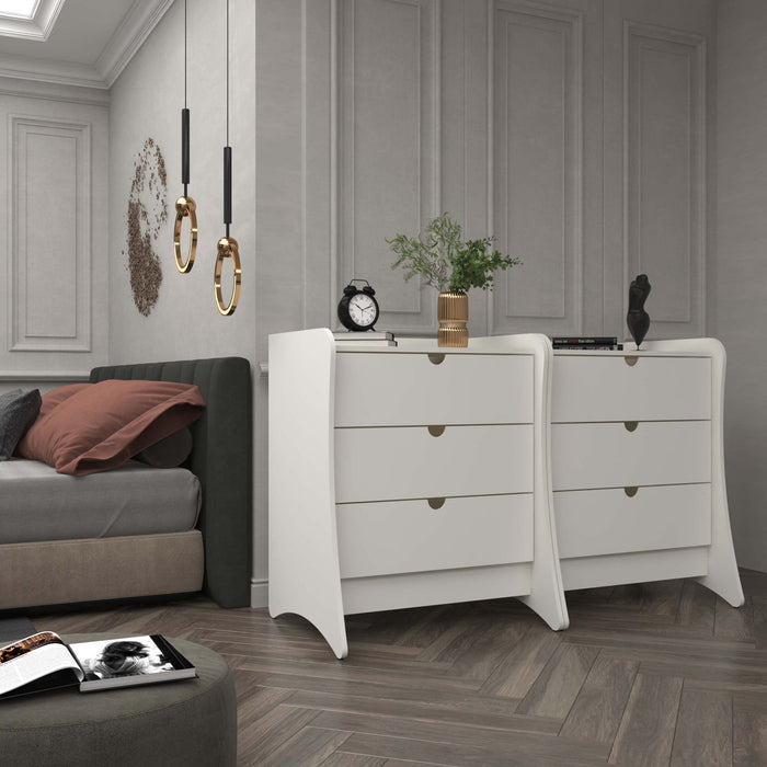 Coney Mid-Century Modern 28\" Nightstand in White (3-Drawer) - Set of 2 