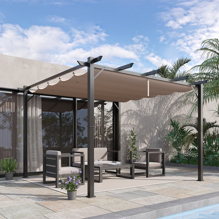 Outsunny 10' X 10' Outdoor Retractable Pergola Canopy, Aluminium Gazebo, Grape Trellis Sunshade Shel