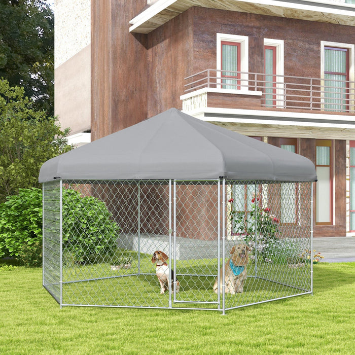 Pawhut Outdoor Dog Kennel Dog Run With Waterproof, Uv Resistant Cover For Medium And Large Sized Dog