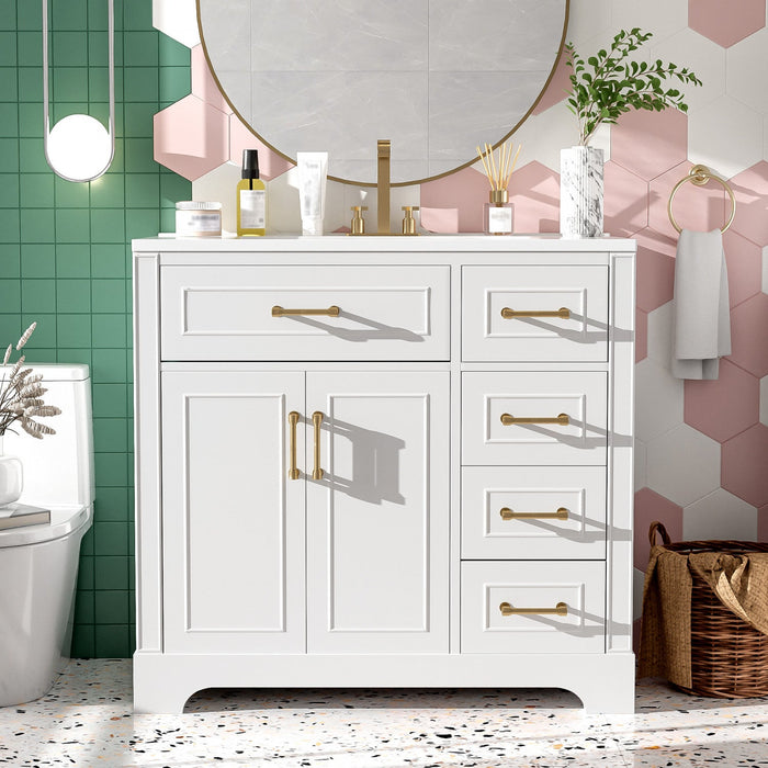 Paul 36\" Solid Wood Bathroom Vanity With Ceramic Sink - White 