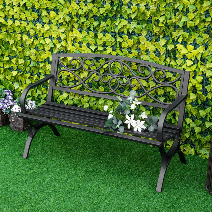 Outsunny 2-Seater Outdoor Bench, Patio Loveseat with Armrests, Black